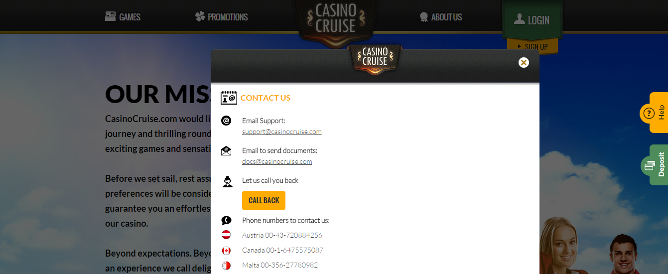 casino cruise contact information