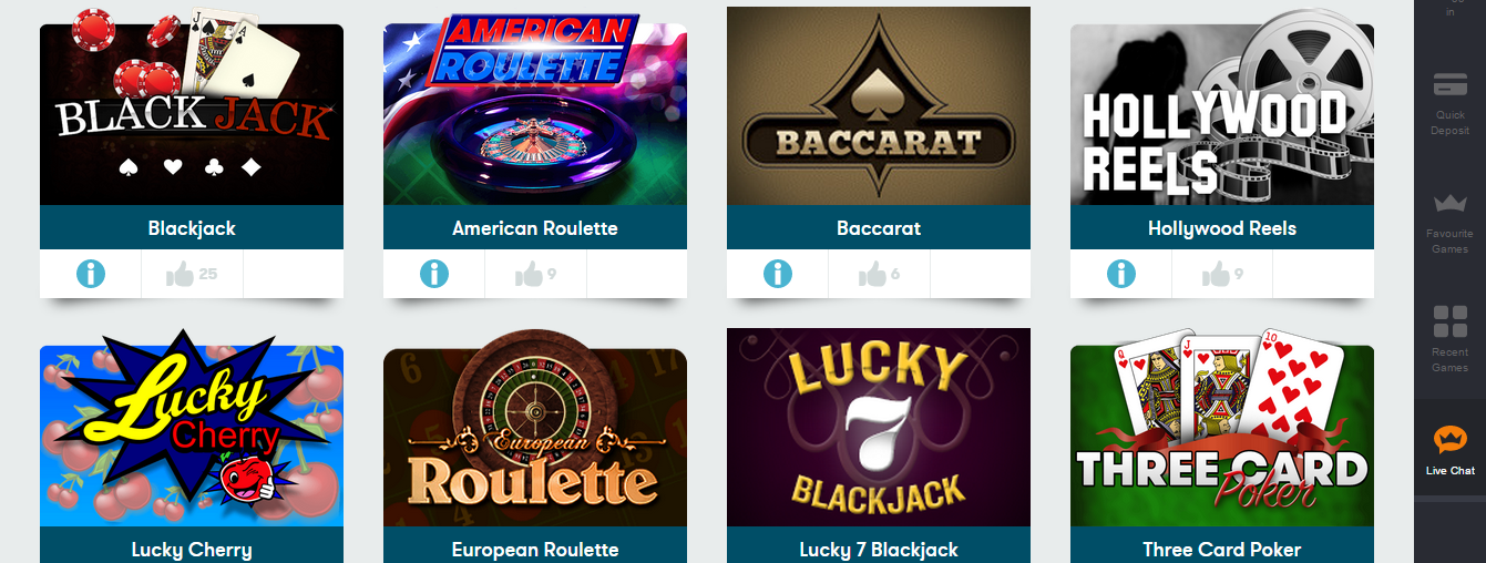 intercasino game selection